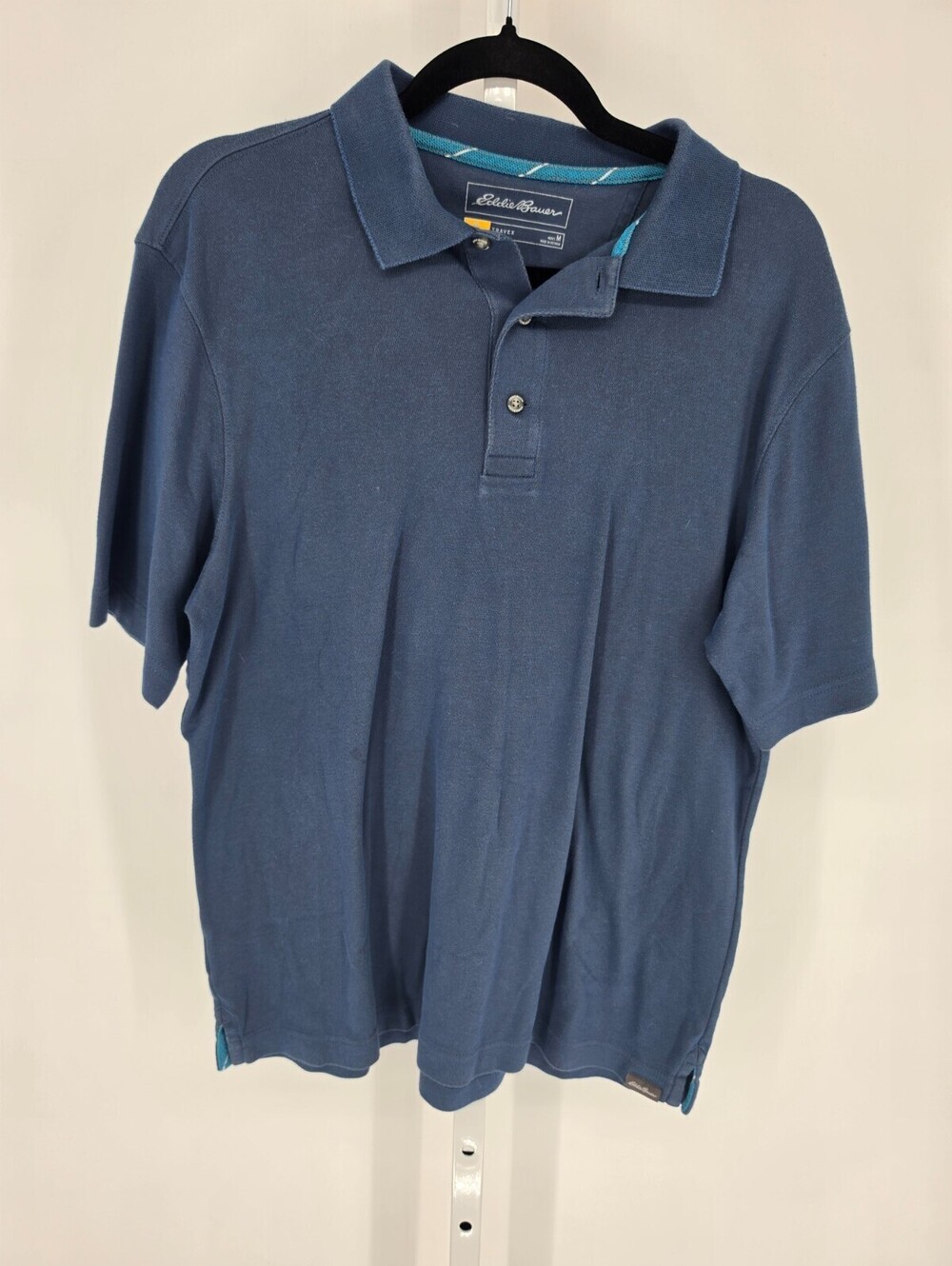 Eddie Bauer Travex Mens Sz M Short Sleeve Polo Shirt Slate Blue Cotton